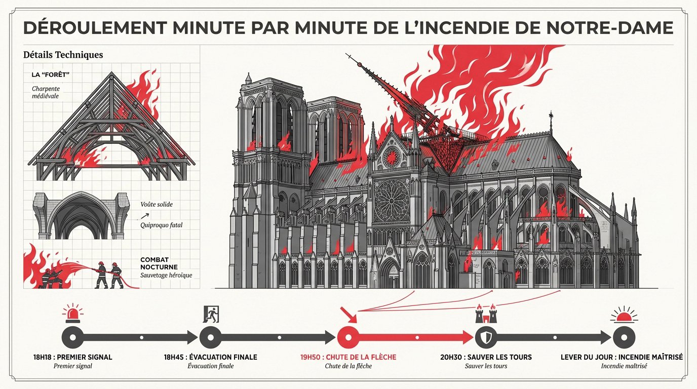 Chronologie de l'incendie de la cathédrale Notre-Dame de Paris le 15 avril 2019