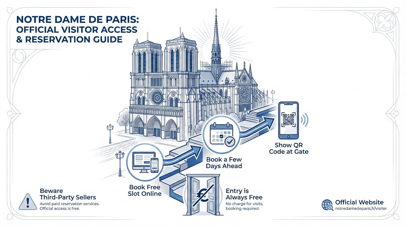 Visitors queuing at Notre Dame with digital tickets